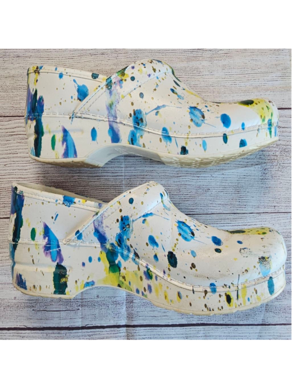 Dansko sz 37 paint splattered slip on clogs - Picture 9 of 10